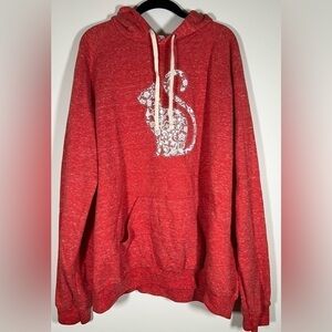 Jerzees red heathered oversized hoodie lace cat graphic sz 2XL athleisure comfy